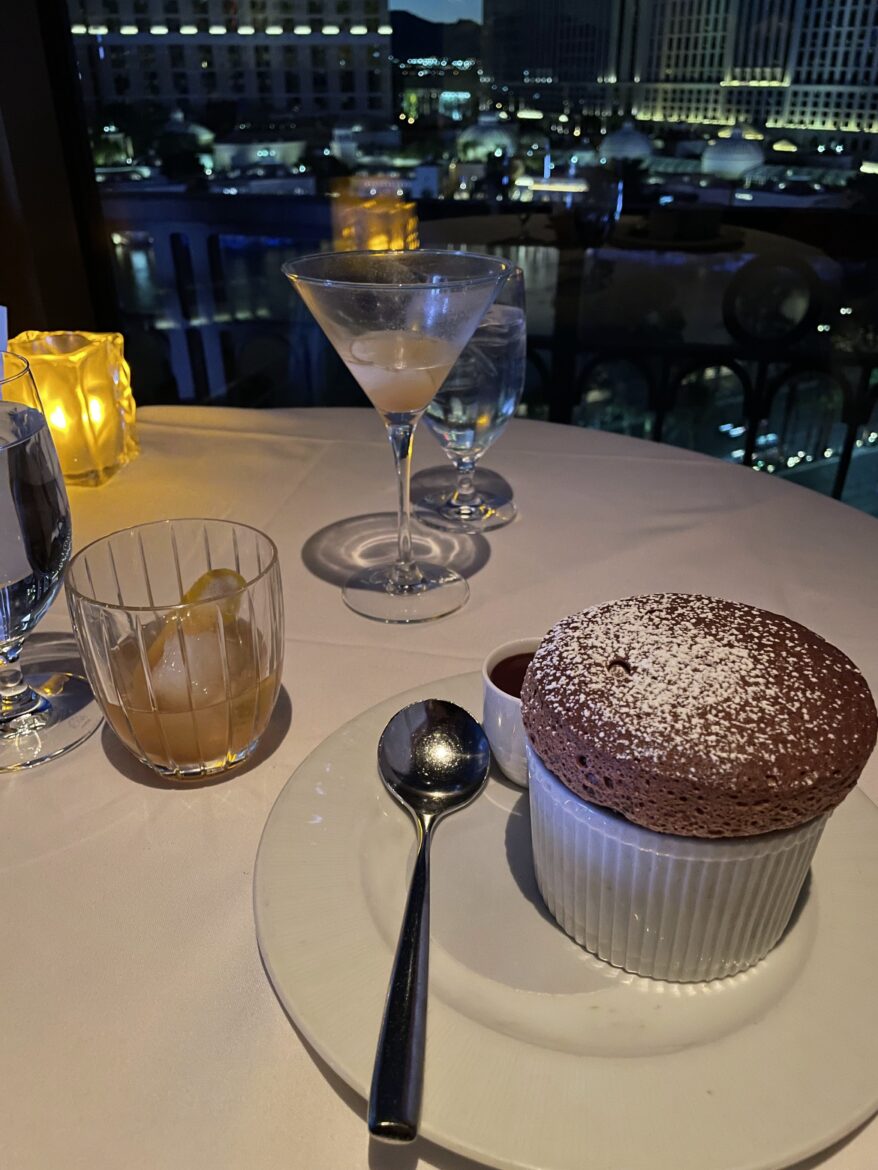 An image of dessert on a table at the Eiffel Tower Restaurant in Las Vegas.