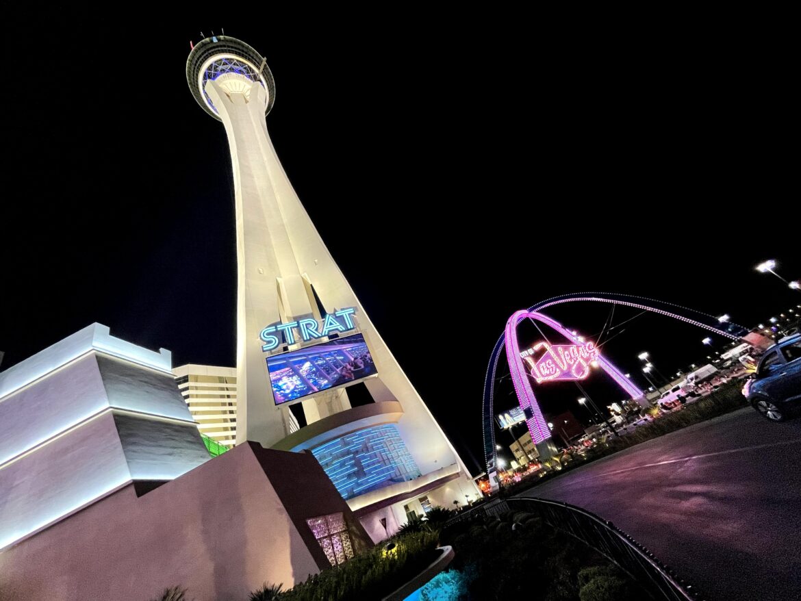A picture of The Strat hotel and casino in Las Vegas.